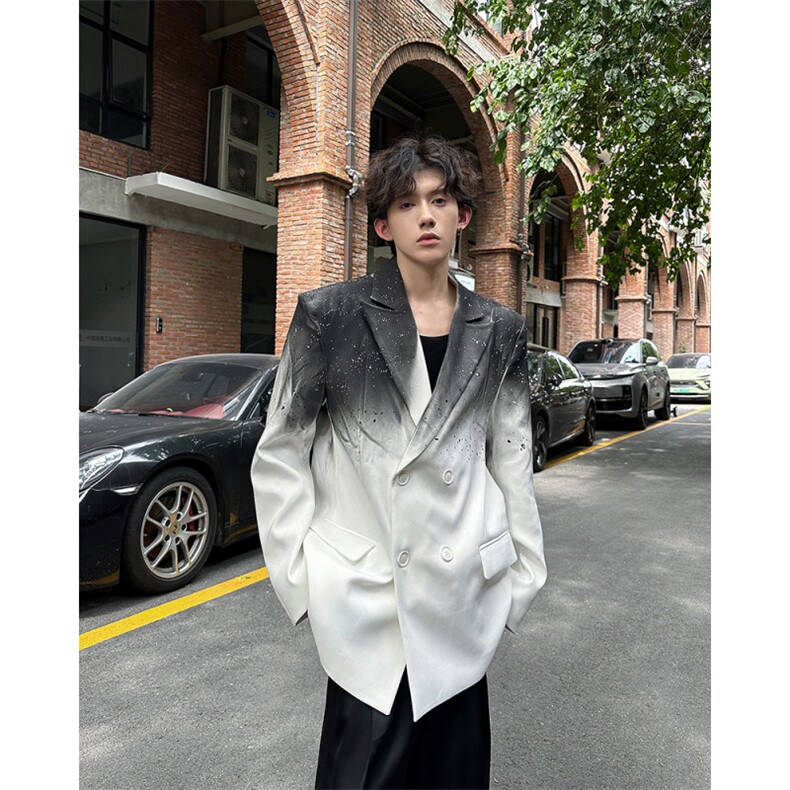 现货！25手工喷绘设计夜店男士漫天星撞色垫肩西装外套XZ49-P155，男装西服套装，电商B288