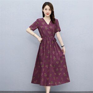 2021夏季新款简约时尚气质V领抽绳系带收腰修身显瘦连衣裙图片
