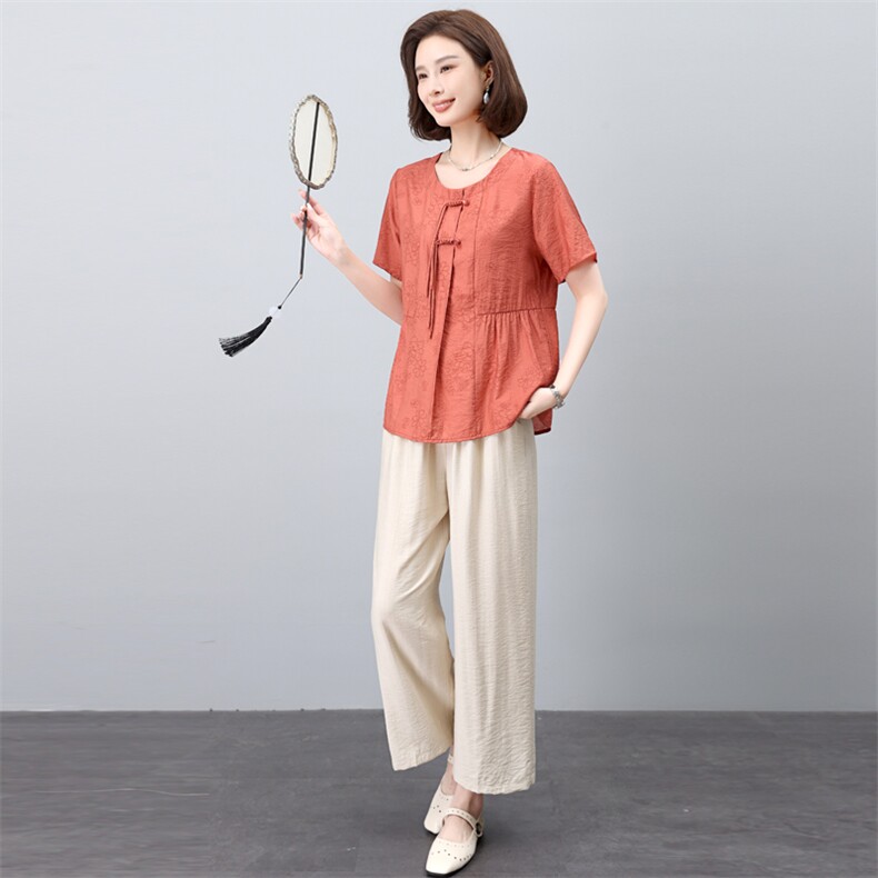 2025年夏季休闲百搭时尚两件套装直筒裤女,女装套装/套裙,简韵佳