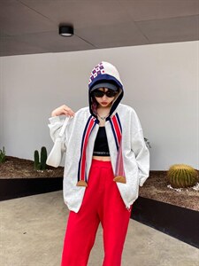 春款休闲连帽下摆抽绳百搭外套图片