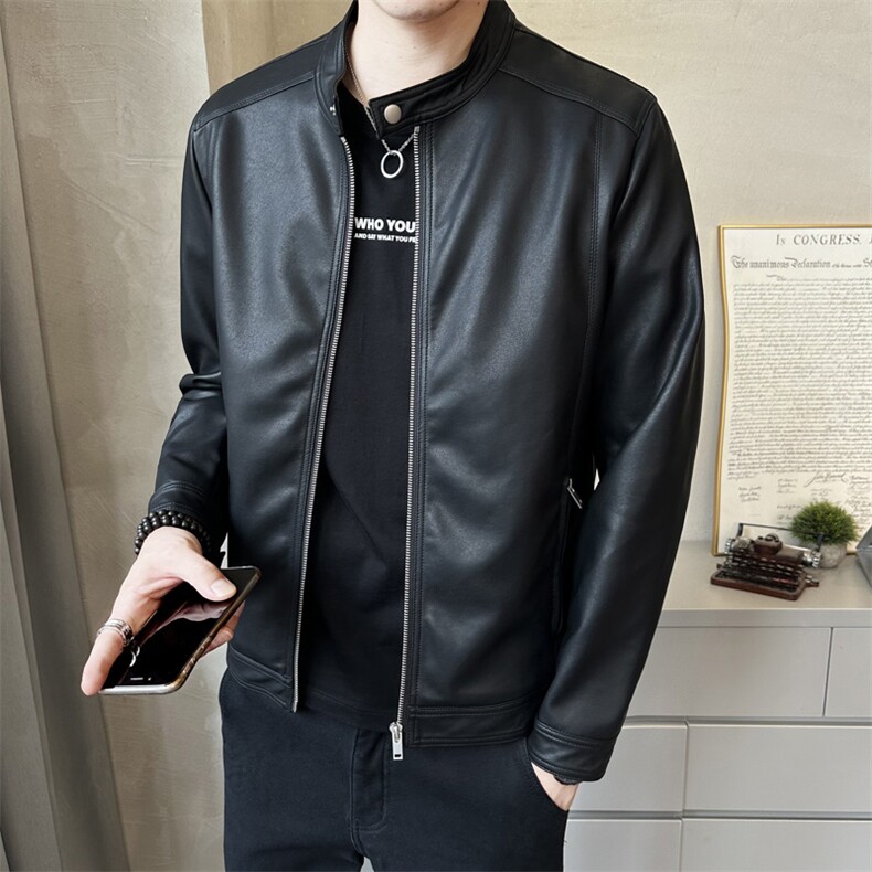 秋季短款皮衣 小立领外套 男韩版修身机车服P8637-P145图片 秋季短款皮衣 小立领外套 男韩版修身机车服P8637-P145图片
