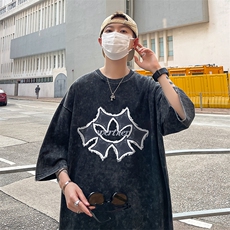 美式几何图案印花复古水洗做旧半袖重磅短袖T恤B239-1136-P38，男装T恤，星座514-2(原B239)