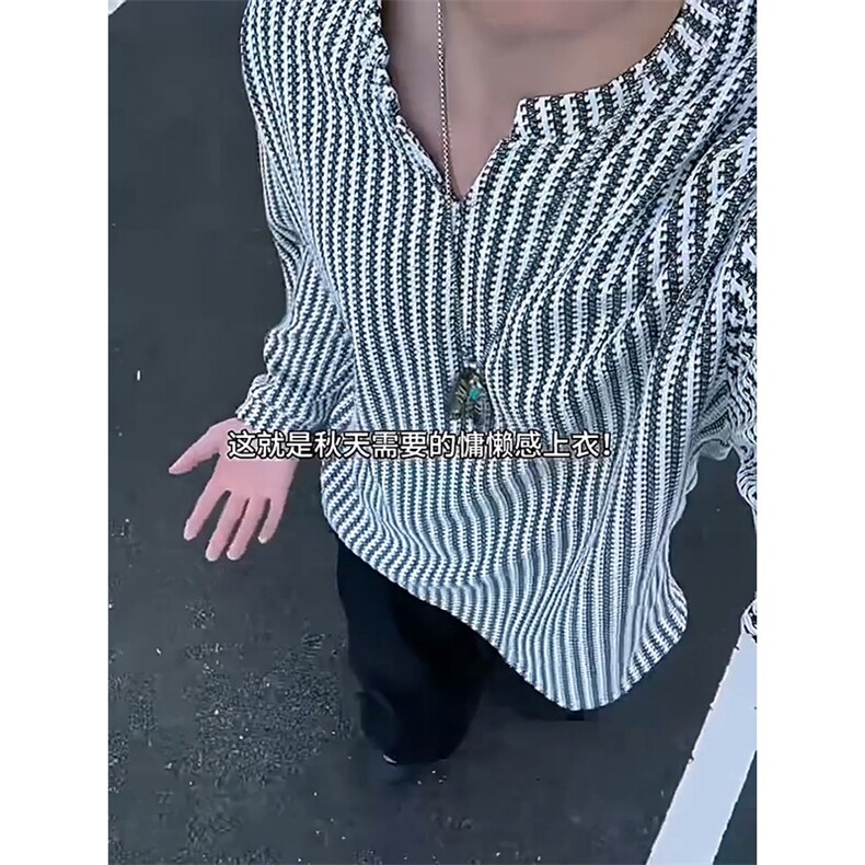 美式高街千鸟格子长袖T恤男女亨利V领英伦雅痞休闲宽松长袖打底衫,男装T恤,电商A486