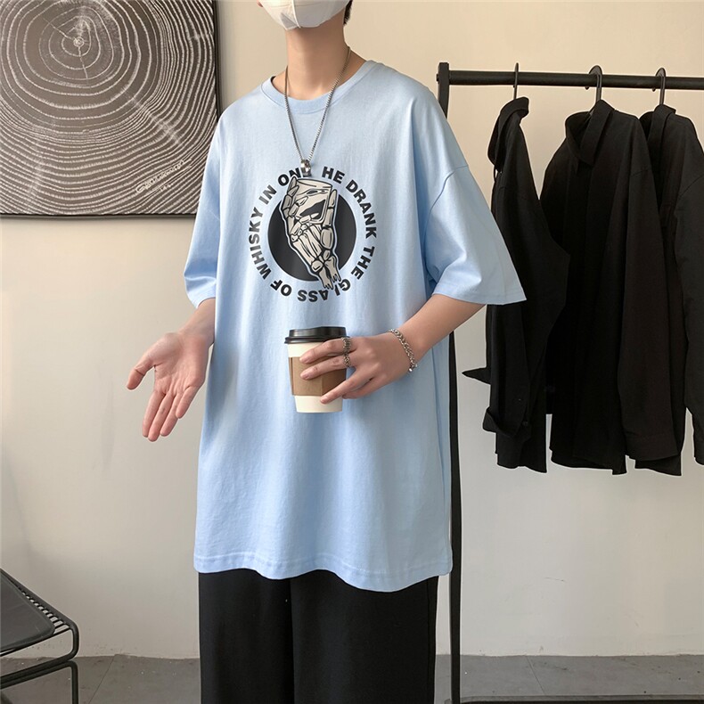夏季新款港风潮流印花宽松圆领短袖T恤男T41P25控38,男装T恤,电商A268A