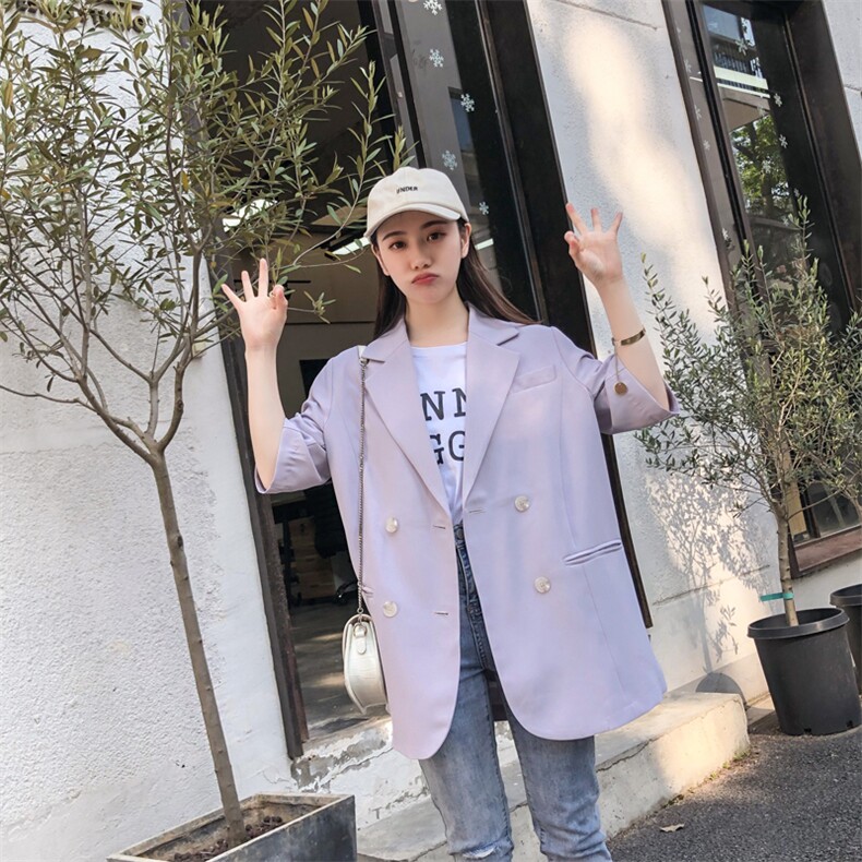 纯色西装秋季2021新款女装中袖腰带修身显瘦外套166-XZ06P85紫色,女装西装,茜茜公主