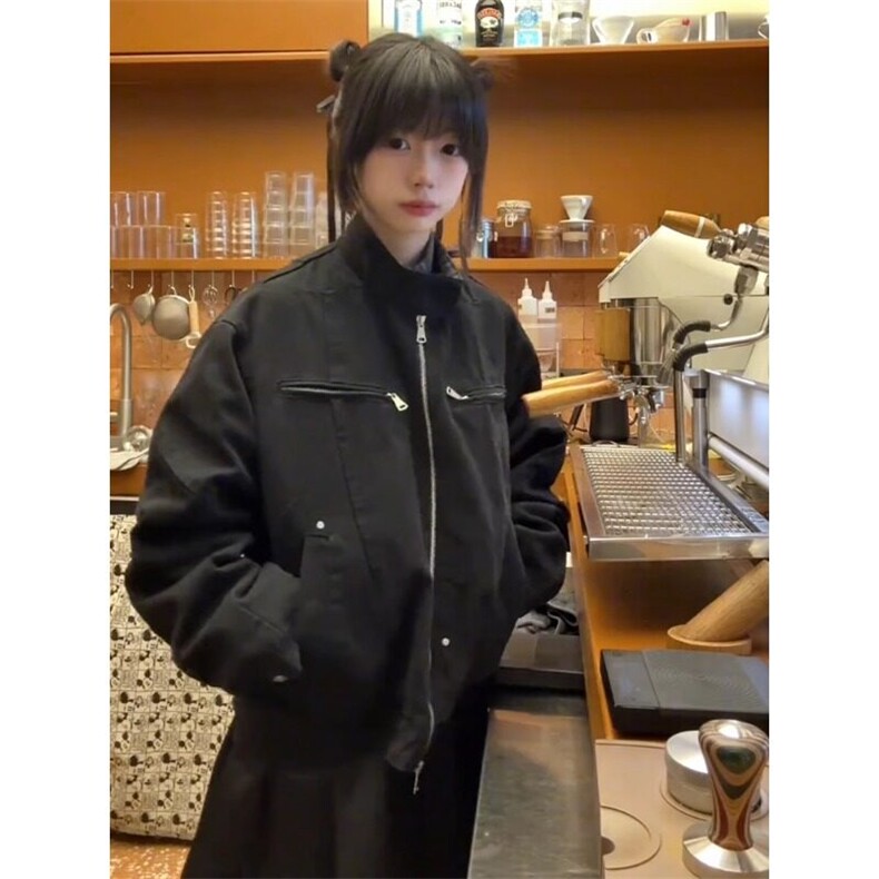哈灵顿短款外套水洗翻领拼接格子立领工装夹克 JK9733 特P97图片