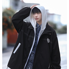 高品质！23秋季新款工装连帽外套假两件夹克PJK237-P85控118，男装夹克，电商B370
