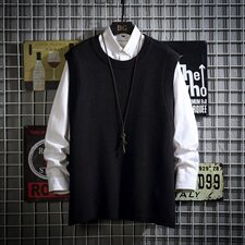 网格秋季简约纯色坎肩针织背心男时尚款马甲外套A090-MJ23P40限58，男装背心/马甲，电商A089-1