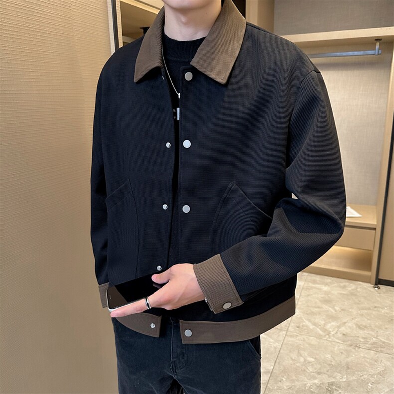 高端毛呢工装翻领呢子针织拼色夹克外套男DS-A329-JK2336-P105,男装夹克,电商A329