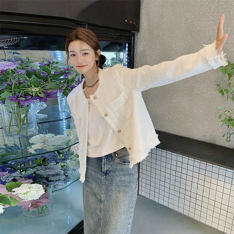 名媛小香风外套女春秋2025年新款今年流行白色高级感chic短款上衣,女装短外套,2C037