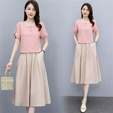 罗得堡2021夏装新款时尚套裙两件套9018，女装套装/套裙，罗得堡