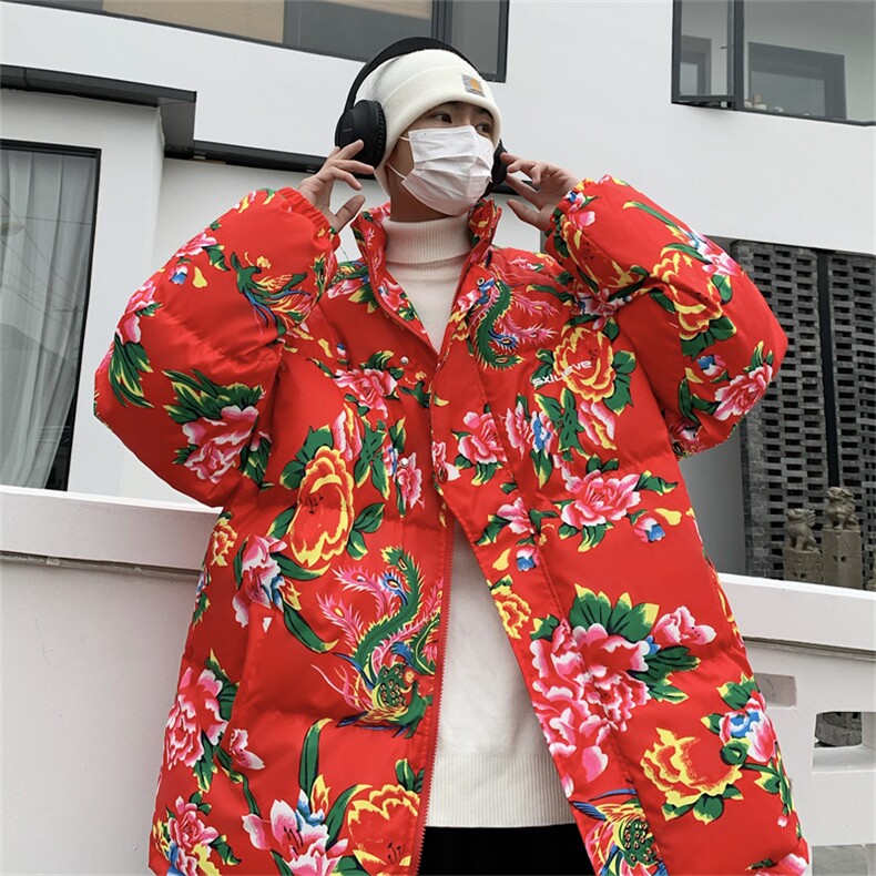 东北大花棉袄宽松青春网红面包服外套农村喜庆立领棉衣,男装棉衣,星座907