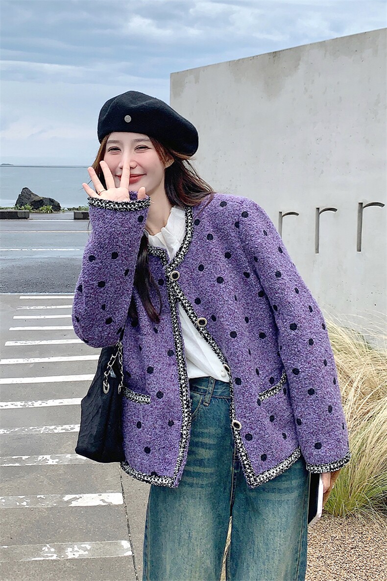 现货！2025秋冬装新品紫色小香风毛呢外套2C056-6819-P155控228,女装毛呢外套,2C056