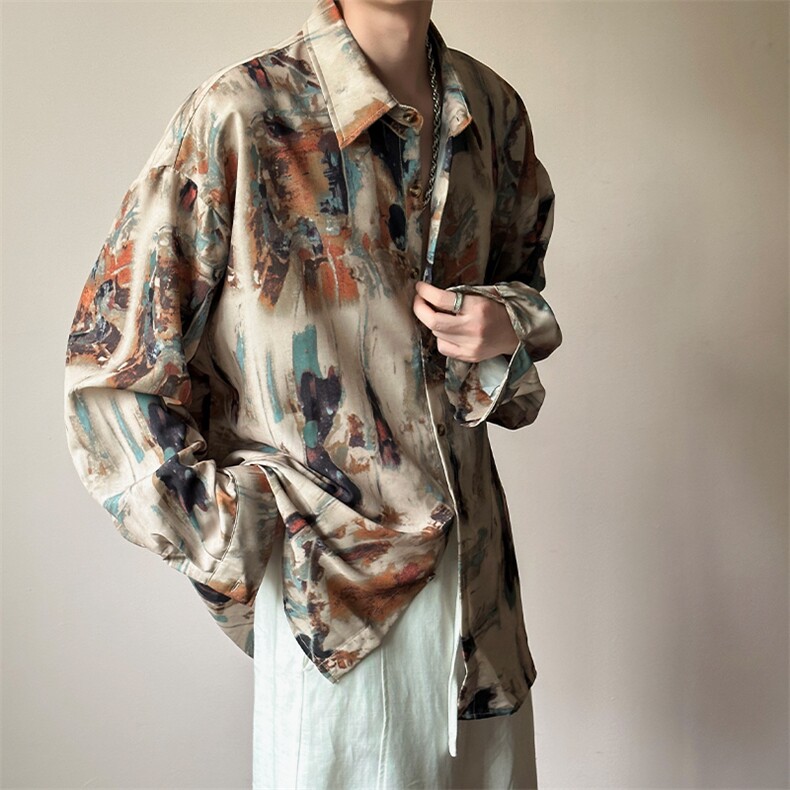 立秋现货印花衬衣男潮牌冰丝花衬衫A351-AC25601-p55控108，男装衬衫，电商A351