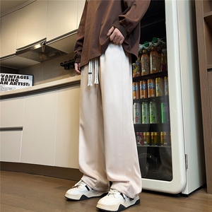 2025秋冬麂皮绒宽松潮牌男拼接休闲裤裤脚抽绳 K6733/特P30 杏色图片