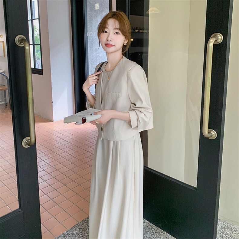 韩版气质短款西装上衣套装女2025春秋季新款显瘦背心连衣裙两件套,女装套装/套裙,2C277
