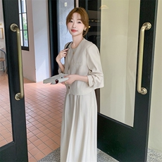 韩版气质短款西装上衣套装女2025春秋季新款显瘦背心连衣裙两件套，女装套装/套裙，2C277