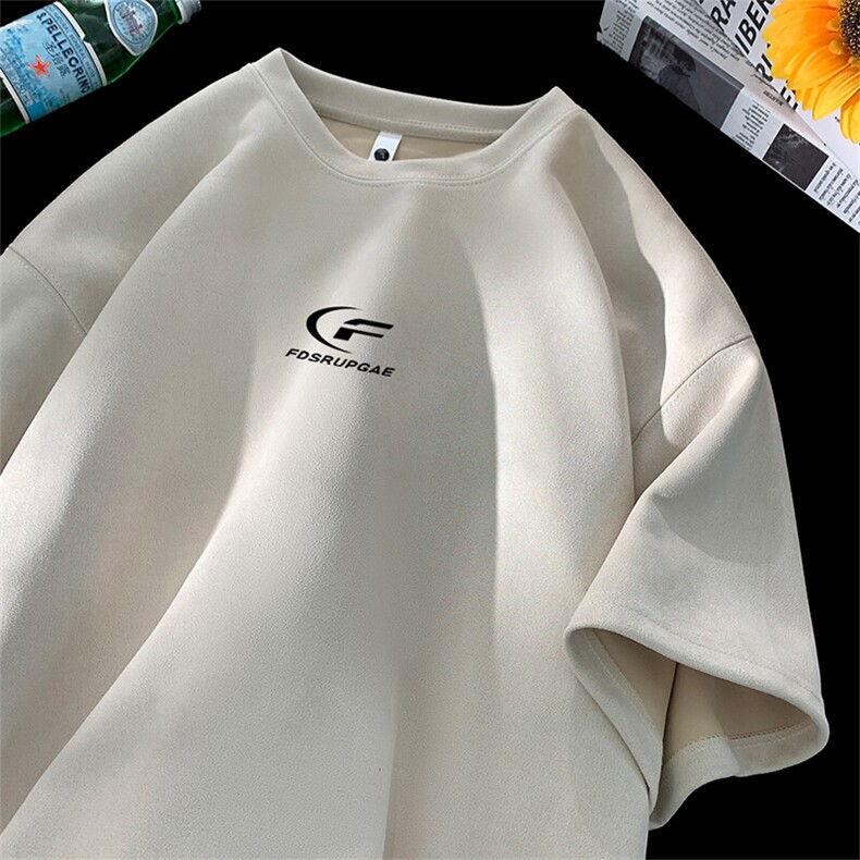 可设48小时发货支持抖音得物来样二开240克重磅美式麂皮绒短袖t恤，男装T恤，电商A486