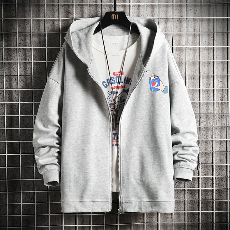 KS21262-P38连帽开衫卫衣男运动外套大码班服网格,男装卫衣,电商A040A