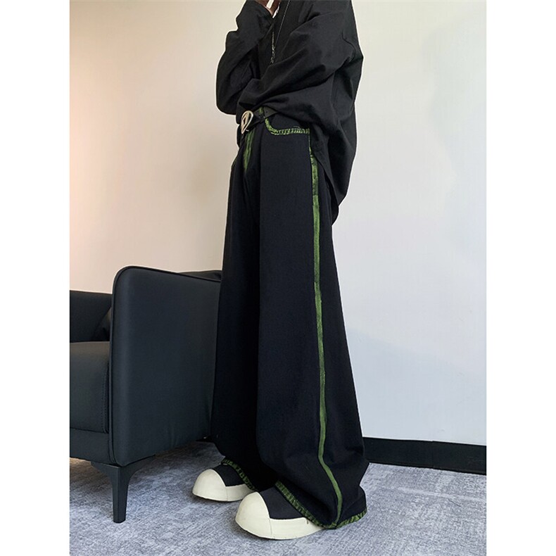 2025春季涂鸦线条扎染拼接宽松直筒拖地牛仔裤ins现货K8177-P44，男装牛仔裤，星座512-3