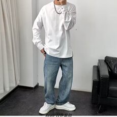 港风秋款男女长袖T恤衫袖子排扣宽松打底衫T965P38，男装T恤，星座1013-1