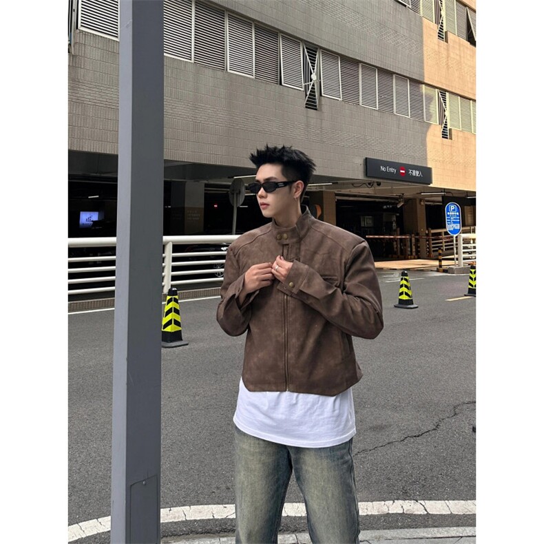 cleanfit棕色短款皮衣外套男美拉德穿搭垫肩机车服夹克G141-P85,男装休闲裤,星座1007（原301D）