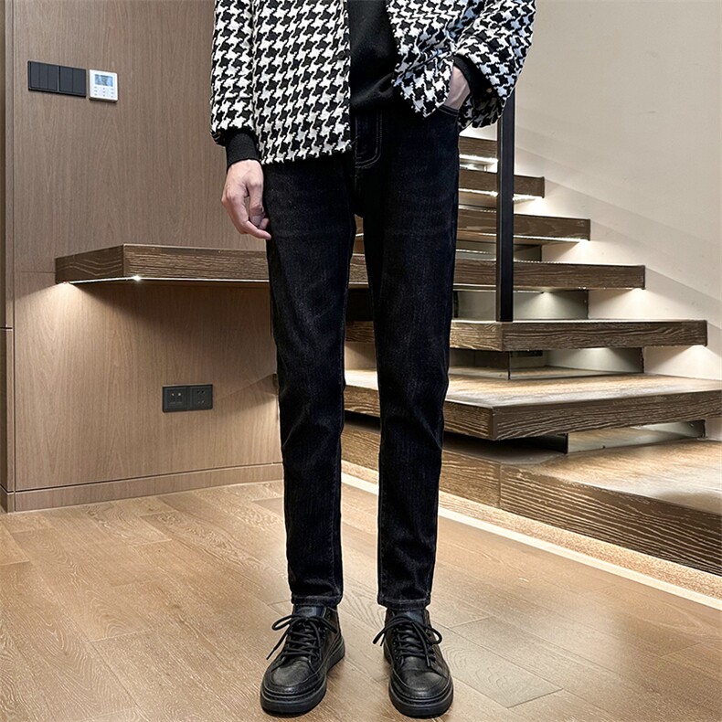秋冬加绒休闲裤修身小脚男裤微弹力牛仔裤1412-1/607H/P60，男装牛仔裤，星座1412-1