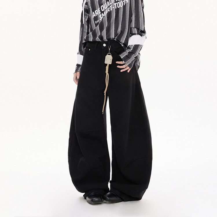 新款美式黑灰色阔腿牛仔裤女秋季高腰显瘦宽松直筒垂感加长拖地裤，女装牛仔裤，星座218-8