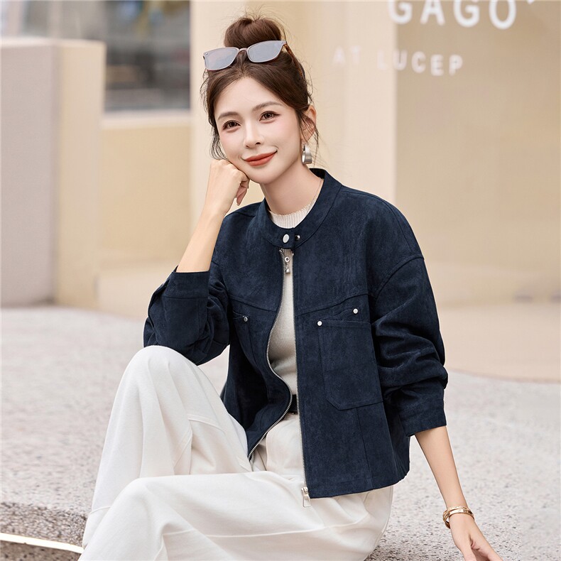 小香风外套女2025秋新款小个子巨好看的独特漂亮休闲短鹿皮绒夹克,女装短外套,悦祺
