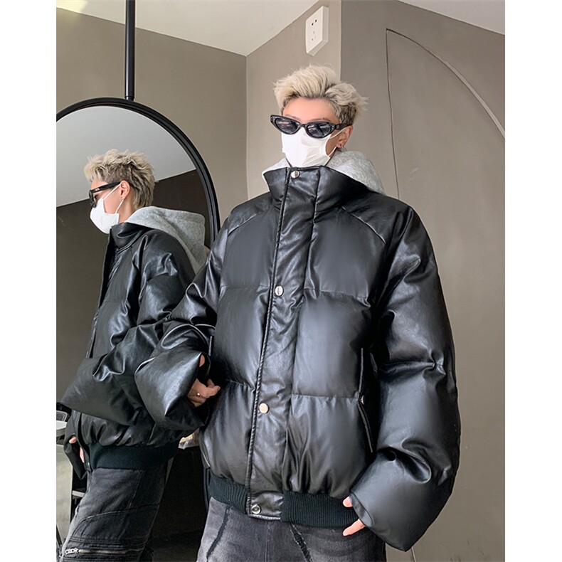 405A美式高街个性连帽设计假两件pu皮棉服MY24920-P158控188,男装棉衣,星座405A