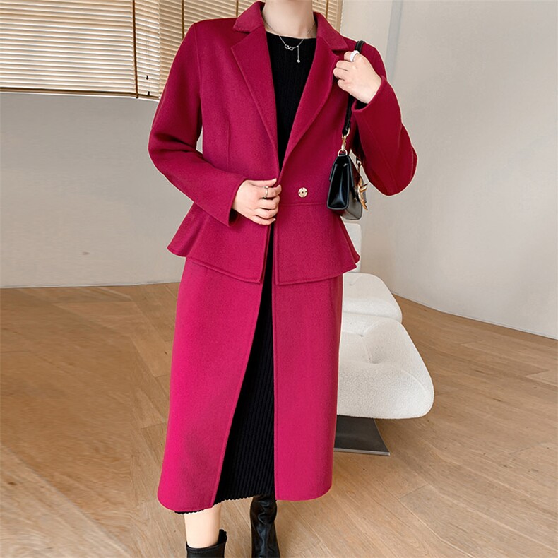 优雅气质双面呢大衣女秋冬新款羊毛外套显瘦百搭长款风衣，女装双面呢大衣，乾庄羊绒