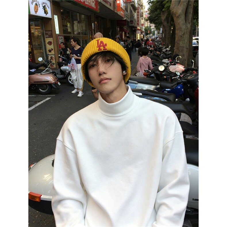 修身半高领德绒打底衫男款秋冬重磅上衣休闲美式内搭纯色长袖t恤,男装T恤,星座506A