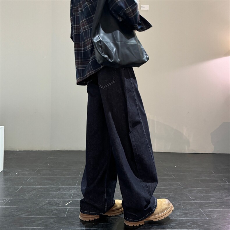 美式复古水洗弯刀裤男宽直筒帅原牛丹宁牛仔裤b381-2/9228/p65图片