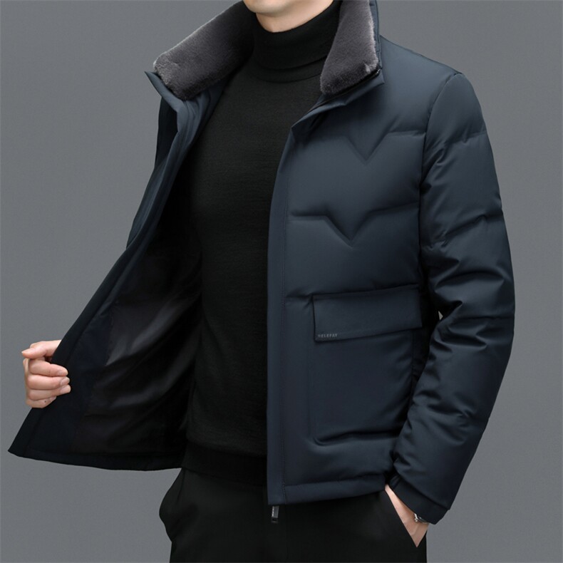 秋冬羽绒服男加厚保暖白鸭绒爸爸毛领可脱卸休闲商务中青年外套,男装羽绒服,钱塘6003（原4033）