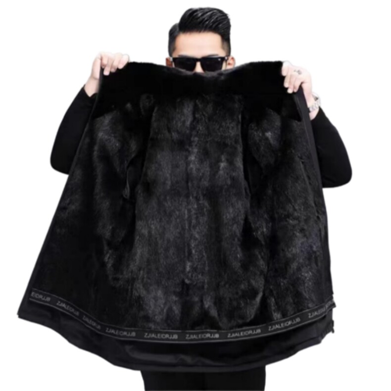 BIJ-N001男士水貂毛领派克服外套休闲翻领皮草大衣尼克服中长款,女装短外套,电商B360