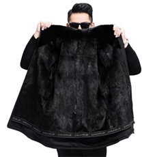 BIJ-N001男士水貂毛领派克服外套休闲翻领皮草大衣尼克服中长款，女装短外套，电商B360
