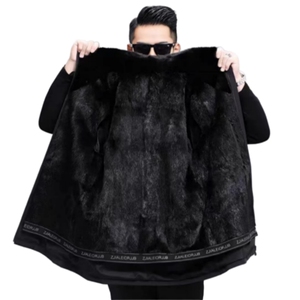 BIJ-N001男士水貂毛领派克服外套休闲翻领皮草大衣尼克服中长款图片