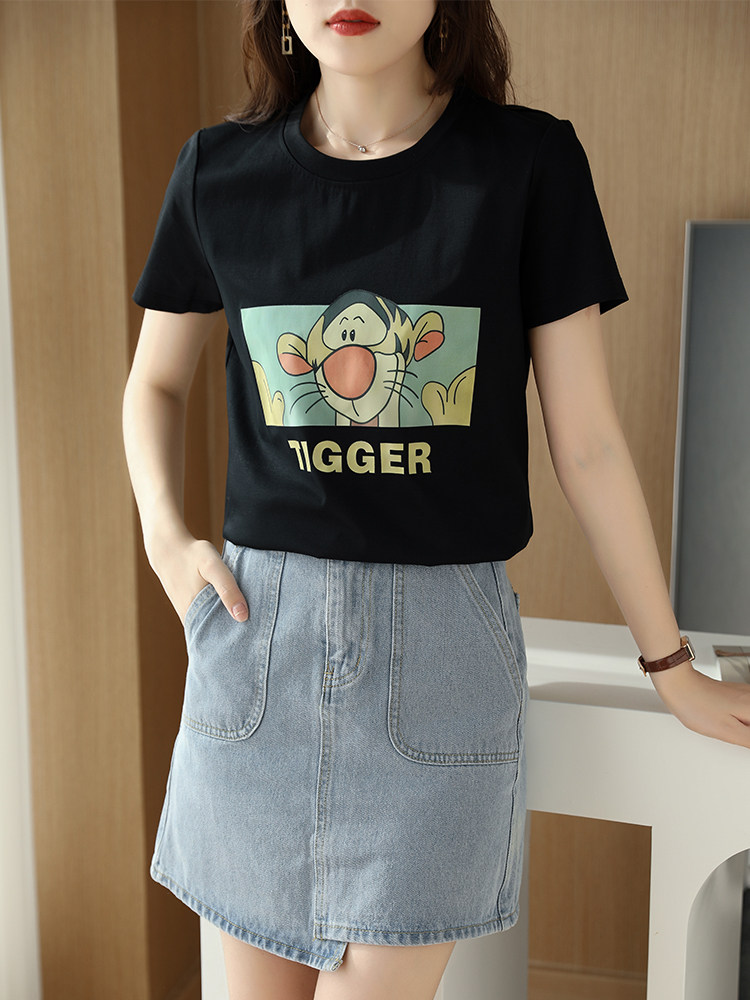 跳跳虎烫画夏季时尚小众个性棉T,女装T恤,元素羊绒