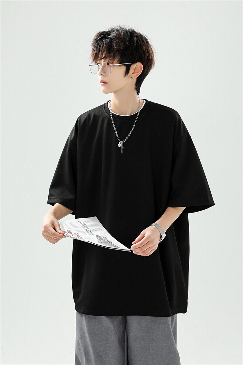8XL-M高品质重磅棉光版纯色短袖T恤百搭款半截袖五分袖DX332特P23,男装T恤,电商D206-1