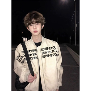 PU皮高质量 字母夹棉棒球服情侣夹克外套男 J81-常规P65 加棉P75图片