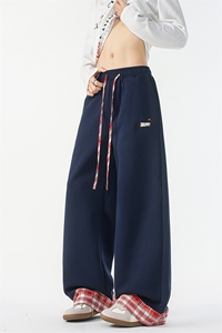 8XL-M 美式复古格纹拼接卷边运动卫裤男直筒阔腿休闲裤子K9170P58图片
