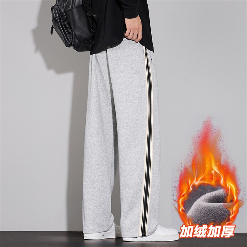 休闲裤男秋冬宽松直筒裤加绒加厚条纹阔腿长裤子D015-P45加绒P50,男装卫衣,星座509