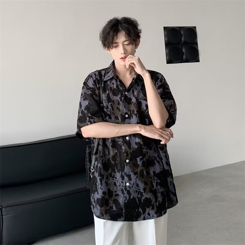 小众高级感夏威夷风花衬衫男女宽松oversize垂感衬衣夏装C3001,男装衬衫,星座1116A-1（原606A）