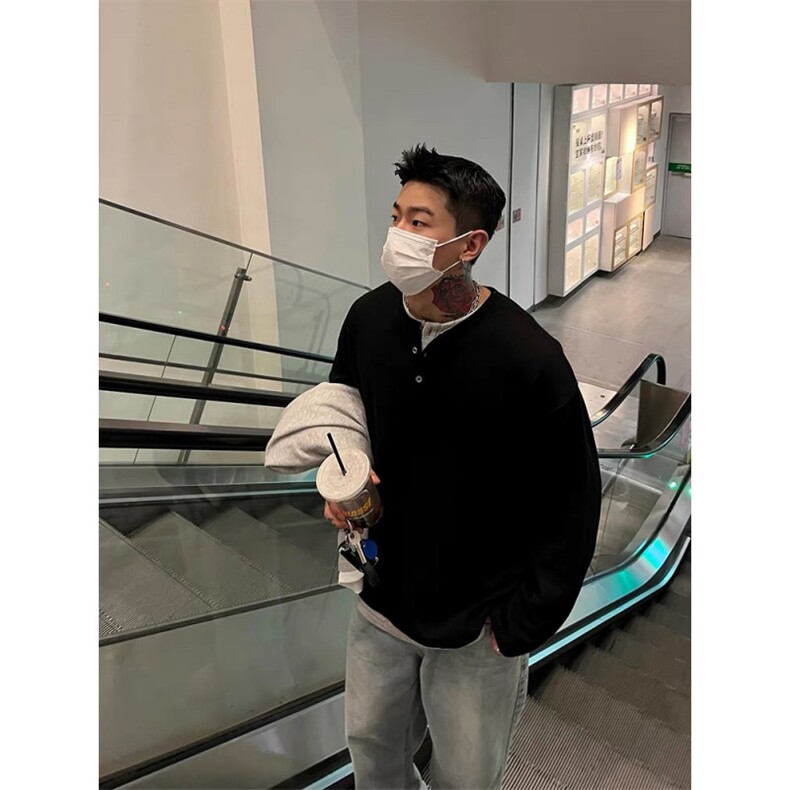 706-1-CT923-P38特P秋季男士假两件亨利领长袖T恤男打底衫,男装T恤,星座706-1
