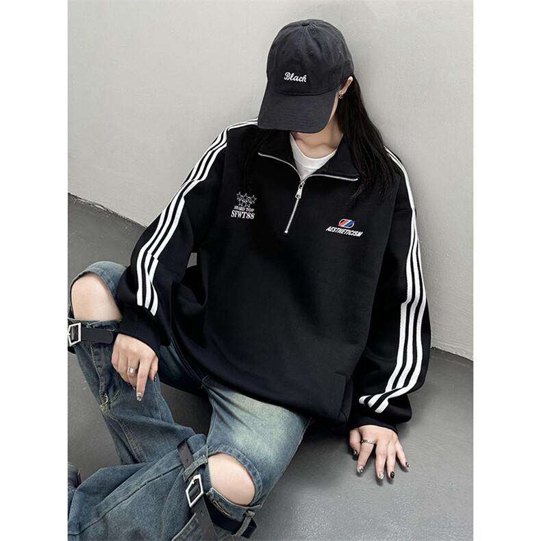 主推美式半拉链复古学院风球衣中性卫衣宽松外套男女G1092P68,女装短外套,电商A339
