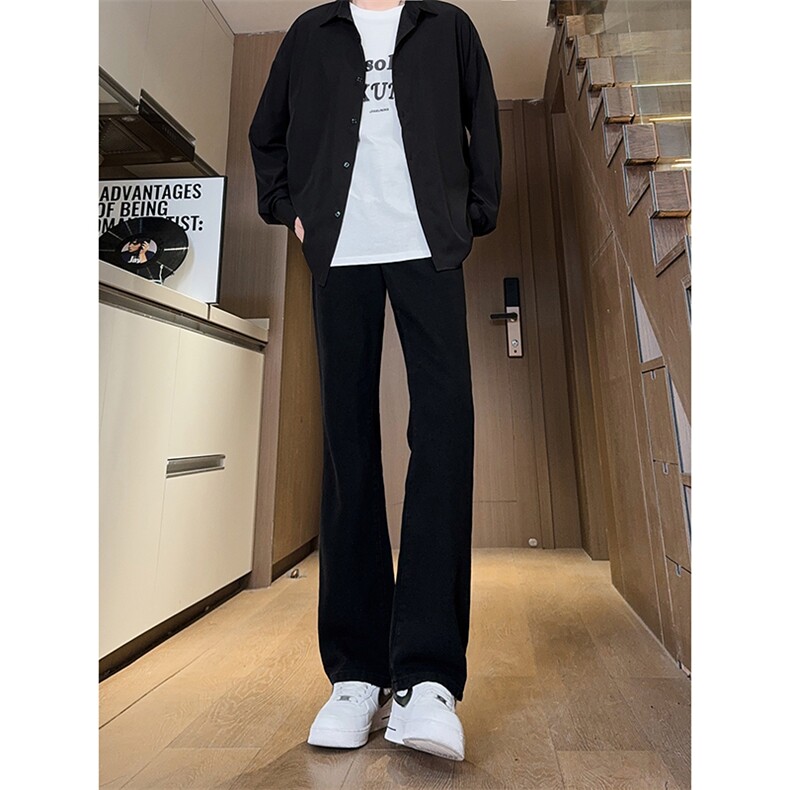 现货主推渐变复古蓝微喇直筒松紧腰休闲牛仔裤男女K5809-P50控69,男装牛仔裤,星座205