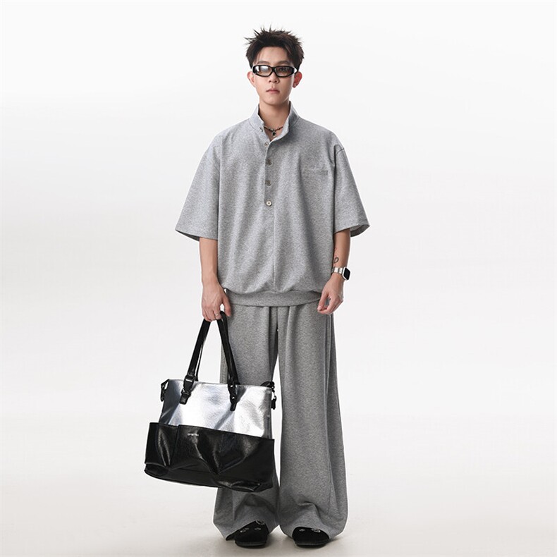 短袖T恤POLO衫套装潮流百搭直筒宽松裤男女TZ307 P85图片