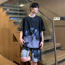 夏季冰丝高弹速干短袖短裤运动套装2407特P45控68，男装休闲套装，电商A309