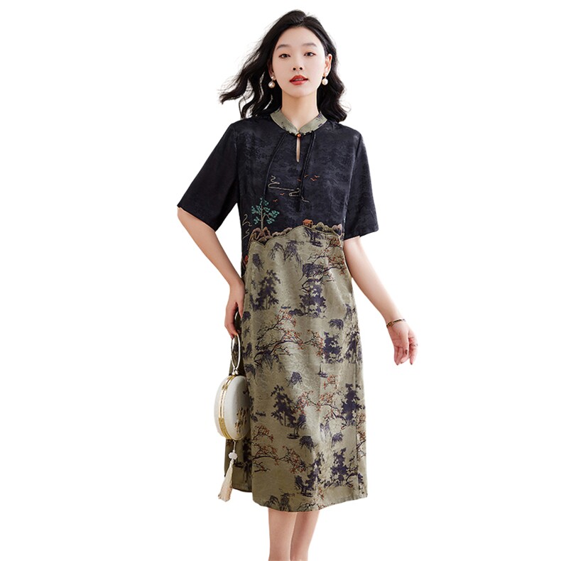 新中式国风刺绣连衣裙女夏装2025年新款复古气质广州十三行裙子女,女装连衣裙,媚琳依坊