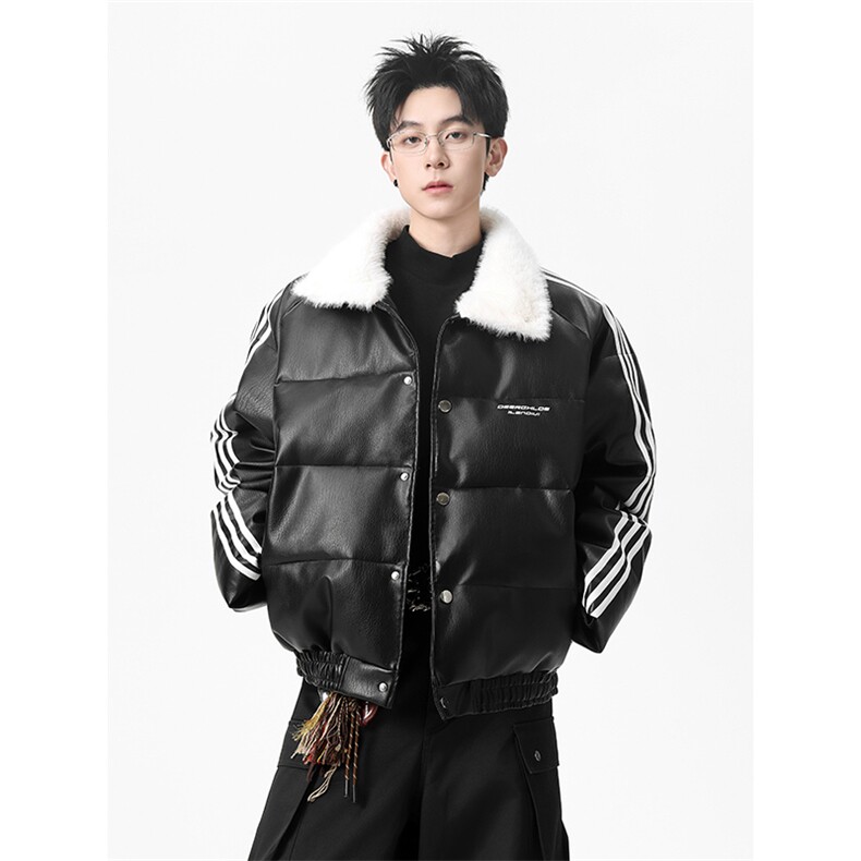 405A美式高街条纹拼接立领加厚皮棉衣MY25888-特批120控188，男装棉衣，星座405A